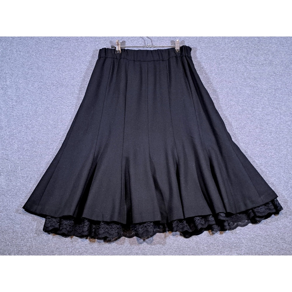 Ann Taylor LOFT Black 100% Wool Lace Trim Lined A-Line Midi Skirt Womens 14